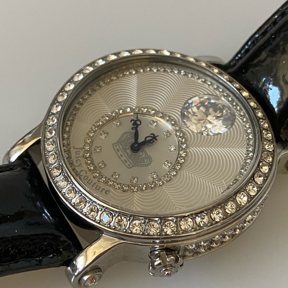 Juicy Couture Watch Lady’s Crystals Black Leather Band New Battery Working - Picture 13 of 16